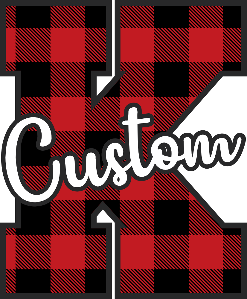 (s123-02) Wolfpack Red Buffalo Plaid Custom Letter Team Name Text