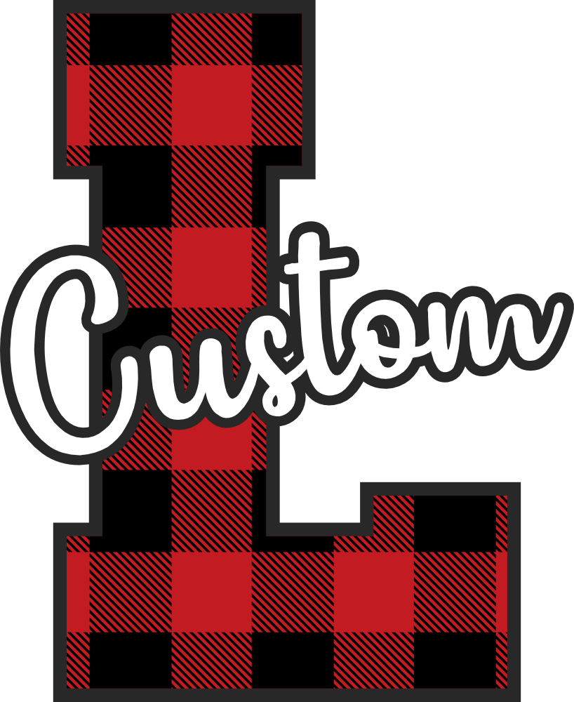 (s123-02) Wolfpack Red Buffalo Plaid Custom Letter Team Name Text
