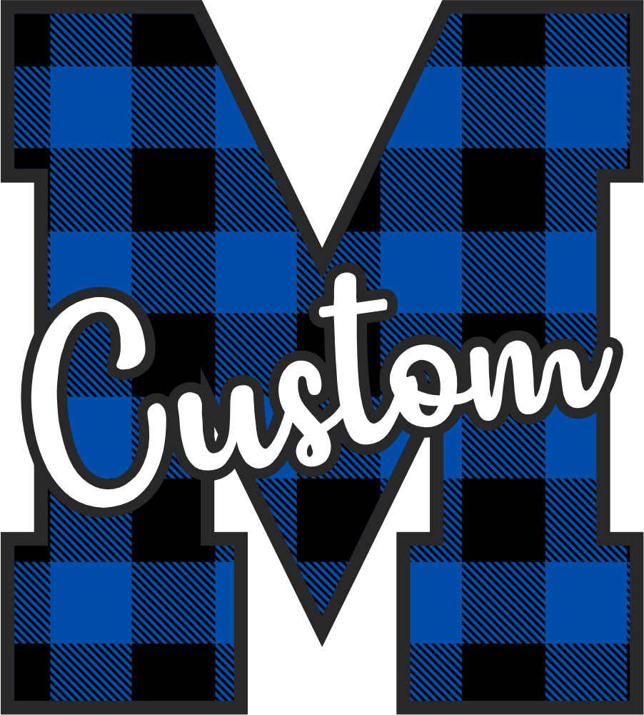 (s123-2) Wildcats Royal Buffalo Plaid Custom Letter Team Name Text