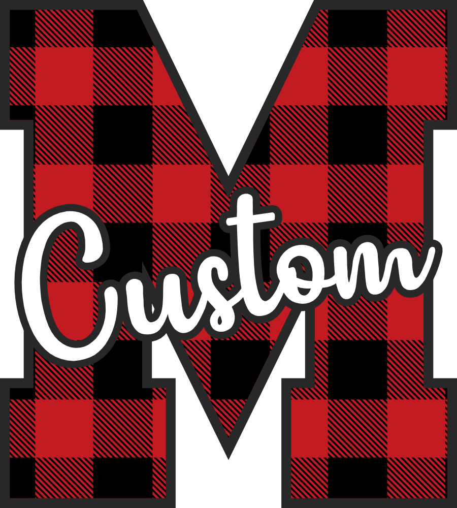 (s123-02) Wolfpack Red Buffalo Plaid Custom Letter Team Name Text