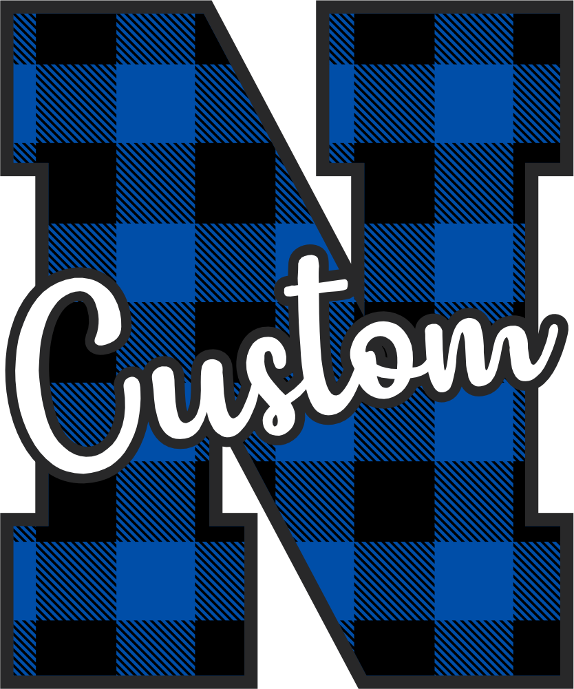 (s123-2) Wildcats Royal Buffalo Plaid Custom Letter Team Name Text