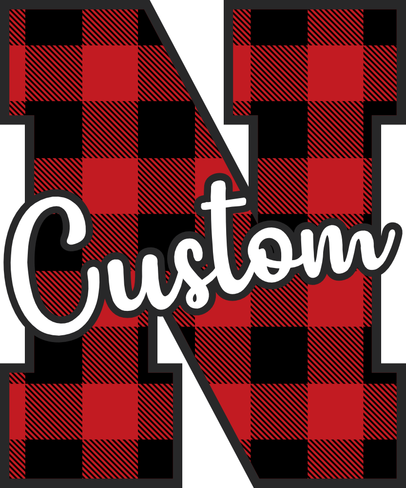 (s123-02) Wolfpack Red Buffalo Plaid Custom Letter Team Name Text