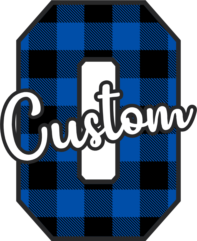 (s123-2) Wildcats Royal Buffalo Plaid Custom Letter Team Name Text