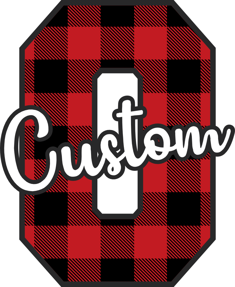 (s123-02) Wolfpack Red Buffalo Plaid Custom Letter Team Name Text