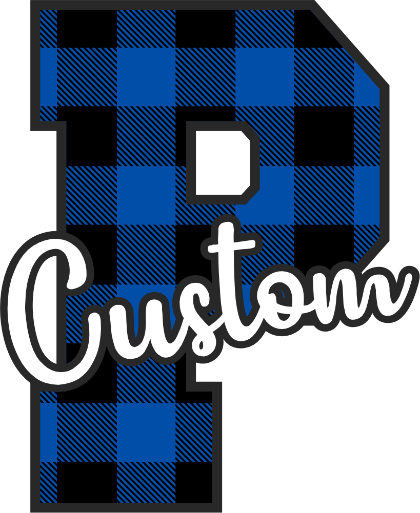 (s123-2) Wildcats Royal Buffalo Plaid Custom Letter Team Name Text