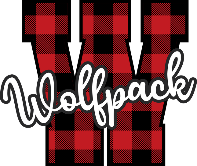 (s123-02) Wolfpack Red Buffalo Plaid Custom Letter Team Name Text