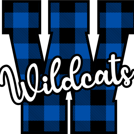 (s123-02) Wildcats Royal Buffalo Plaid Custom Letter Team Name Text