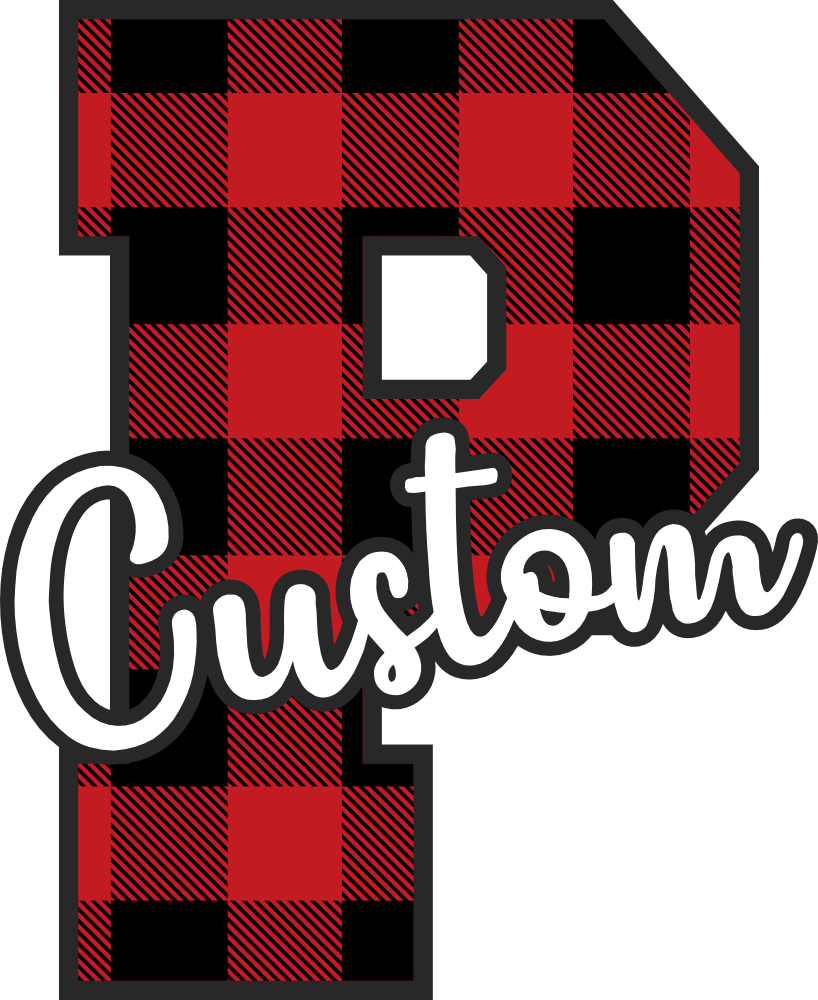 (s123-02) Wolfpack Red Buffalo Plaid Custom Letter Team Name Text