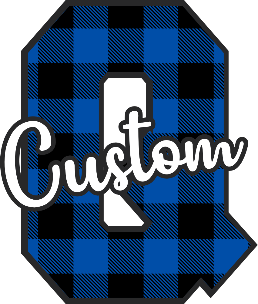 (s123-2) Wildcats Royal Buffalo Plaid Custom Letter Team Name Text