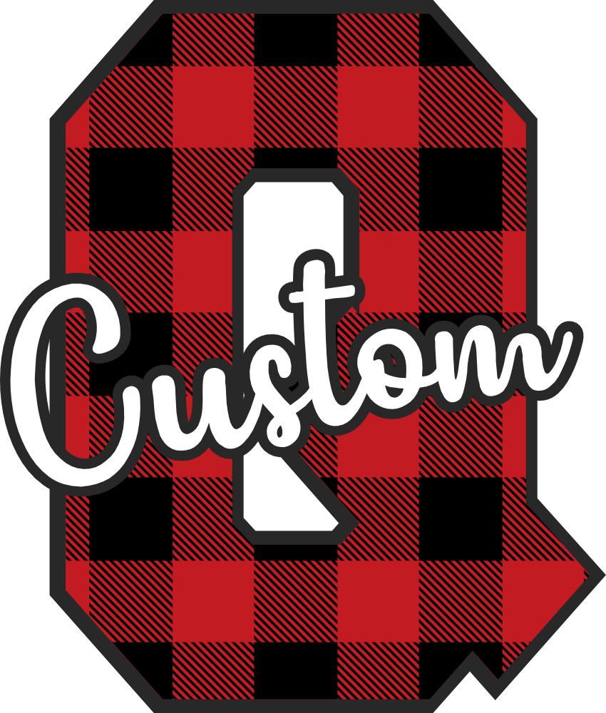 (s123-02) Wolfpack Red Buffalo Plaid Custom Letter Team Name Text