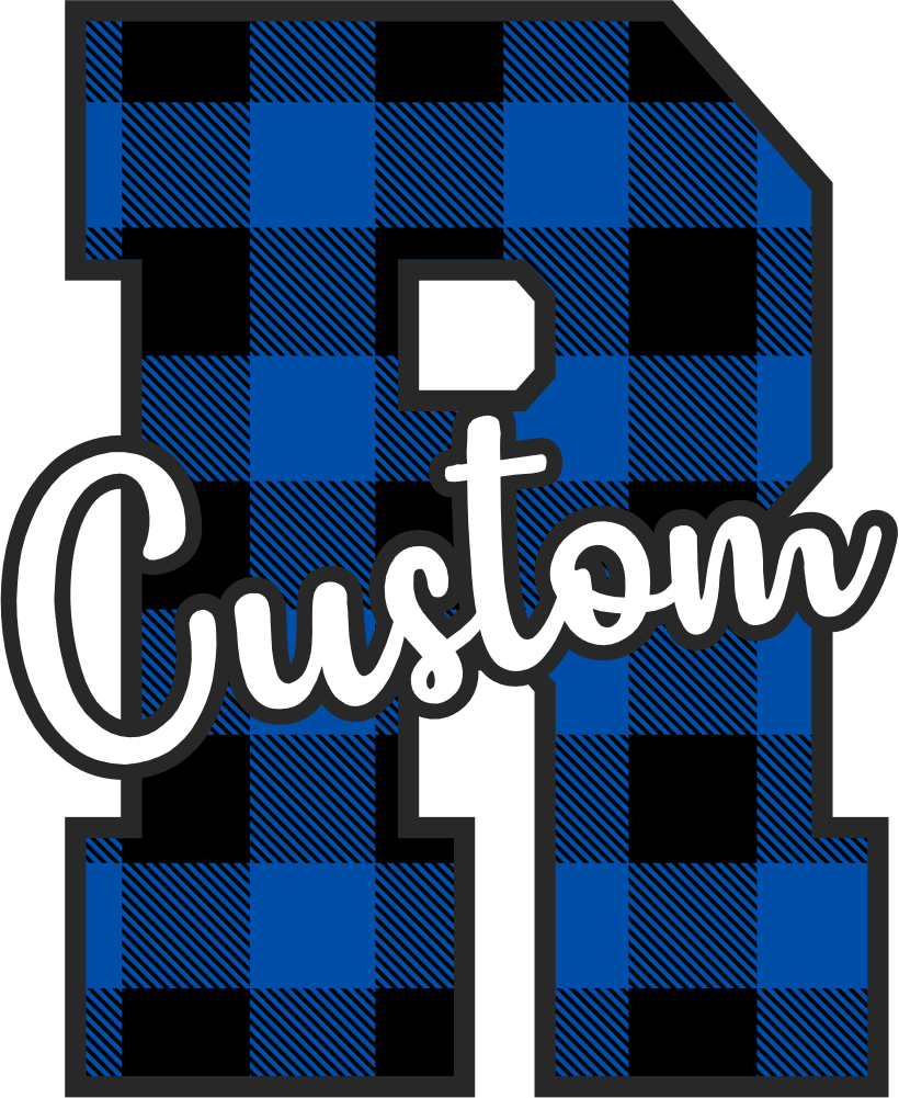 (s123-2) Wildcats Royal Buffalo Plaid Custom Letter Team Name Text