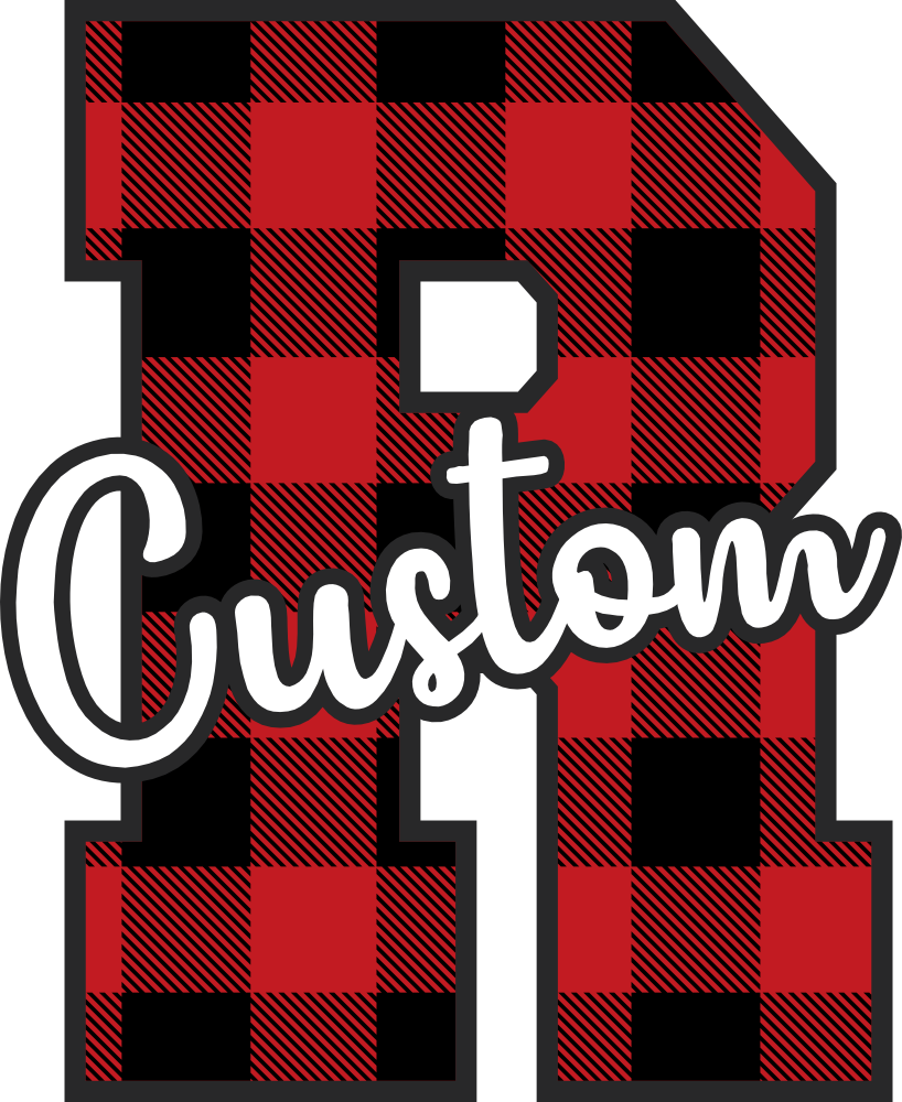 (s123-02) Wolfpack Red Buffalo Plaid Custom Letter Team Name Text