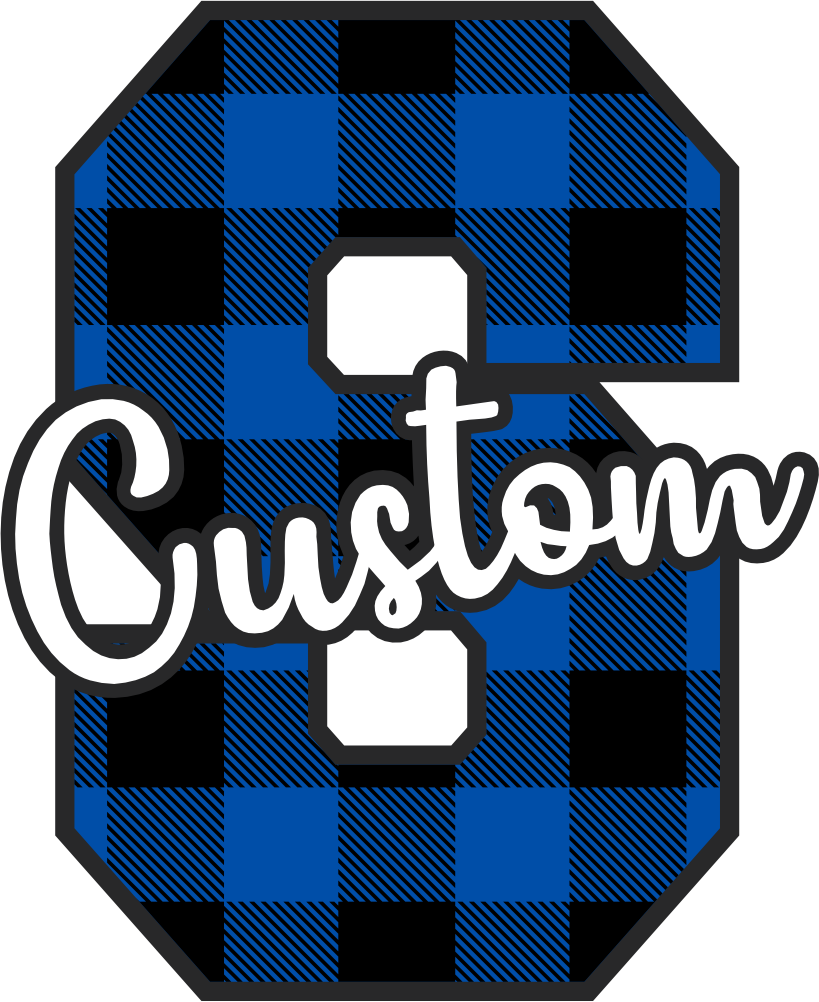 (s123-2) Wildcats Royal Buffalo Plaid Custom Letter Team Name Text