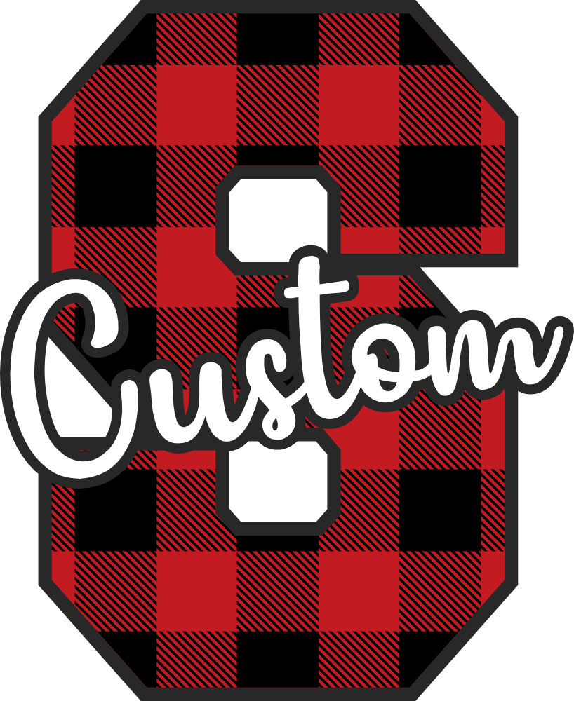 (s123-02) Wolfpack Red Buffalo Plaid Custom Letter Team Name Text