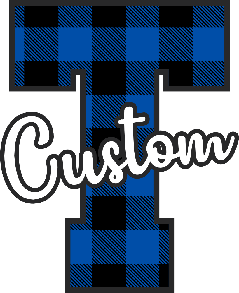 (s123-2) Wildcats Royal Buffalo Plaid Custom Letter Team Name Text