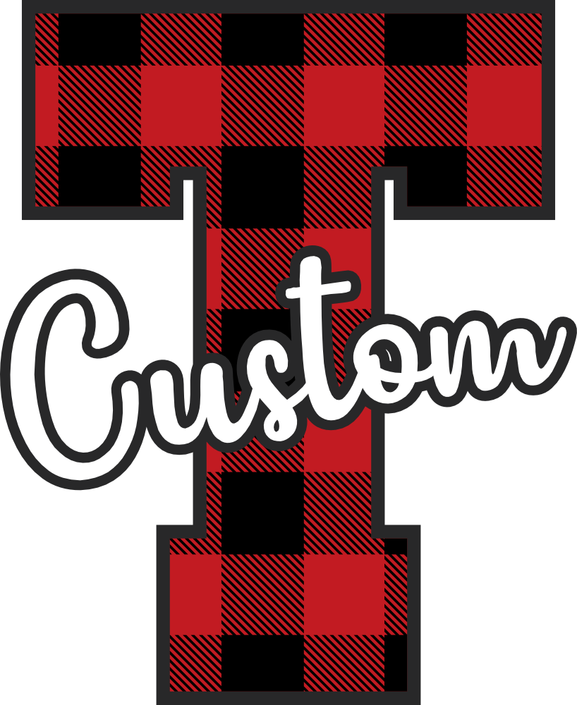 (s123-02) Wolfpack Red Buffalo Plaid Custom Letter Team Name Text
