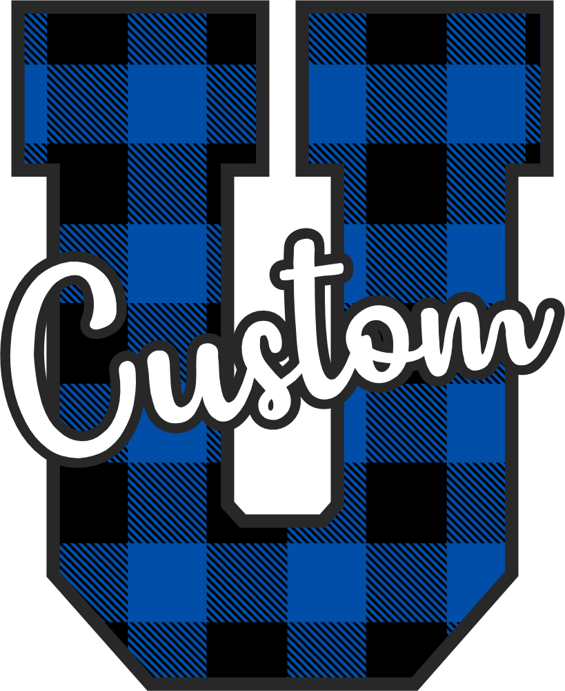 (s123-2) Wildcats Royal Buffalo Plaid Custom Letter Team Name Text