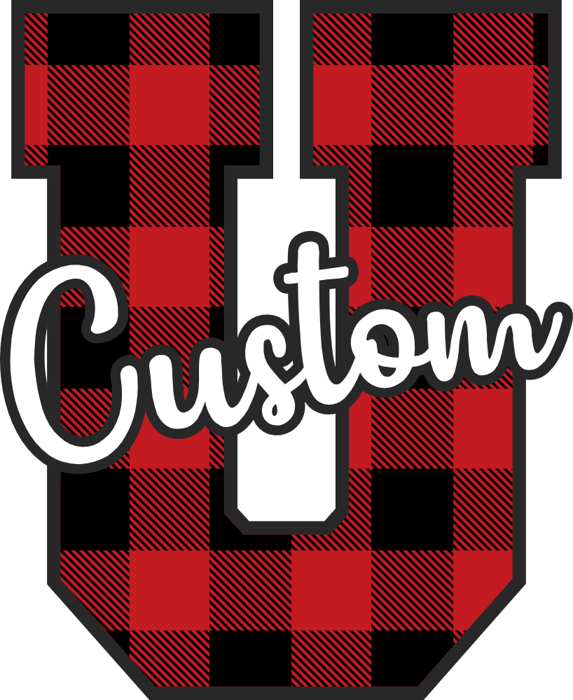 (s123-02) Wolfpack Red Buffalo Plaid Custom Letter Team Name Text