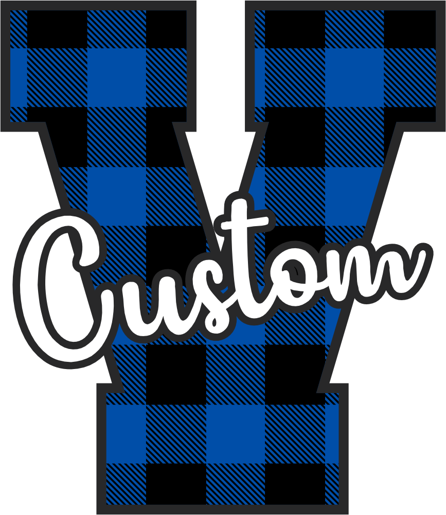 (s123-2) Wildcats Royal Buffalo Plaid Custom Letter Team Name Text