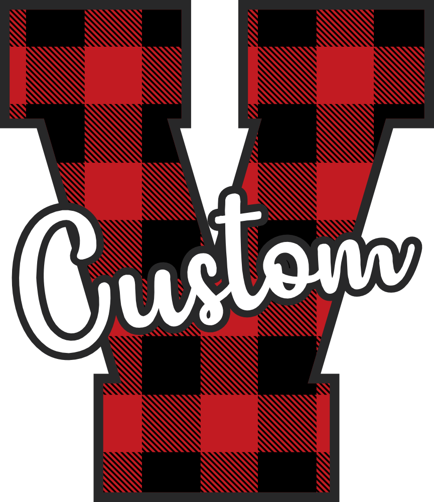 (s123-02) Wolfpack Red Buffalo Plaid Custom Letter Team Name Text