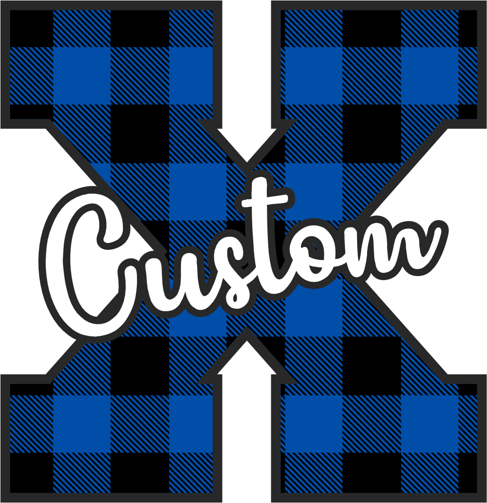 (s123-2) Wildcats Royal Buffalo Plaid Custom Letter Team Name Text