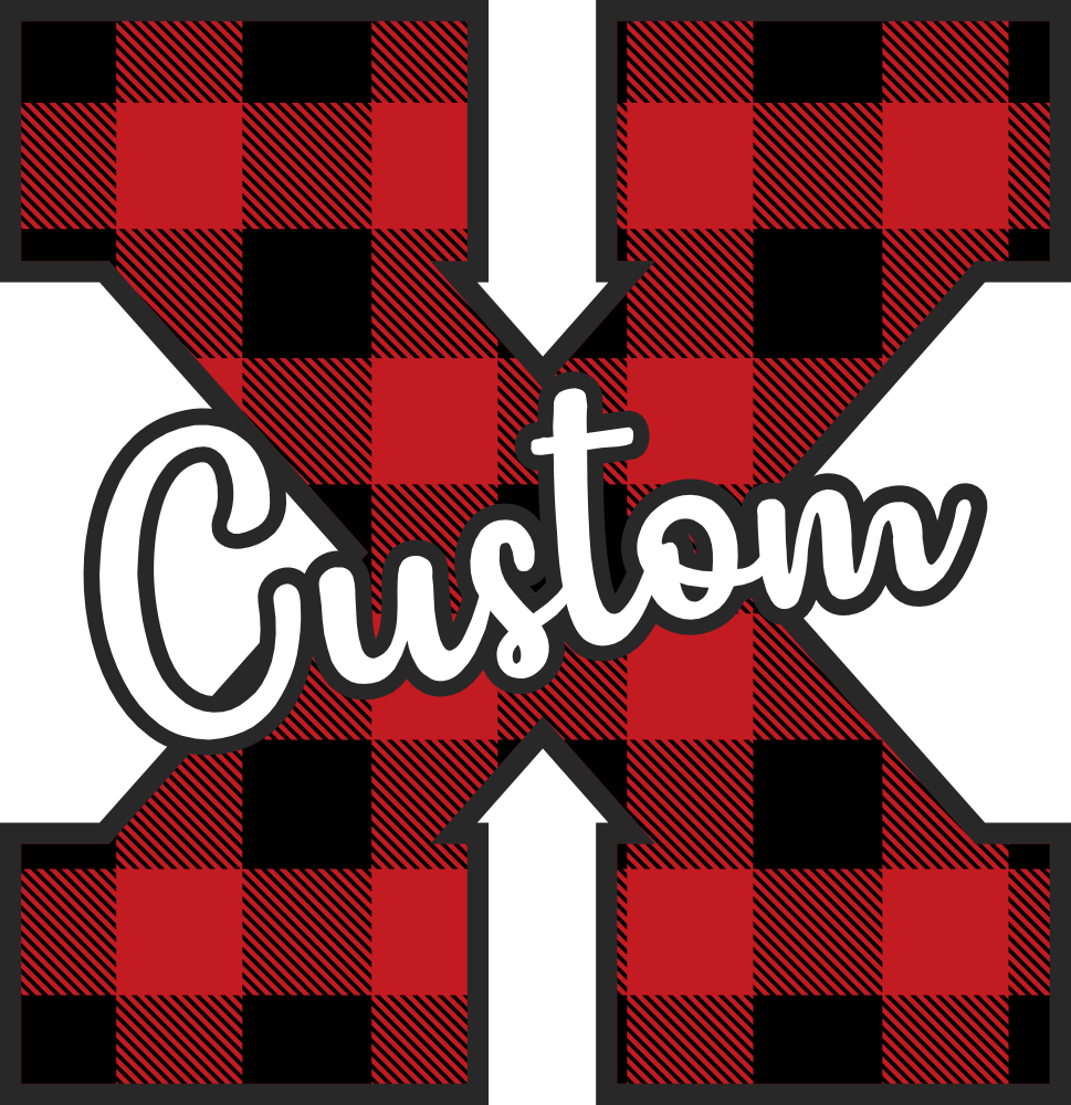 (s123-02) Wolfpack Red Buffalo Plaid Custom Letter Team Name Text