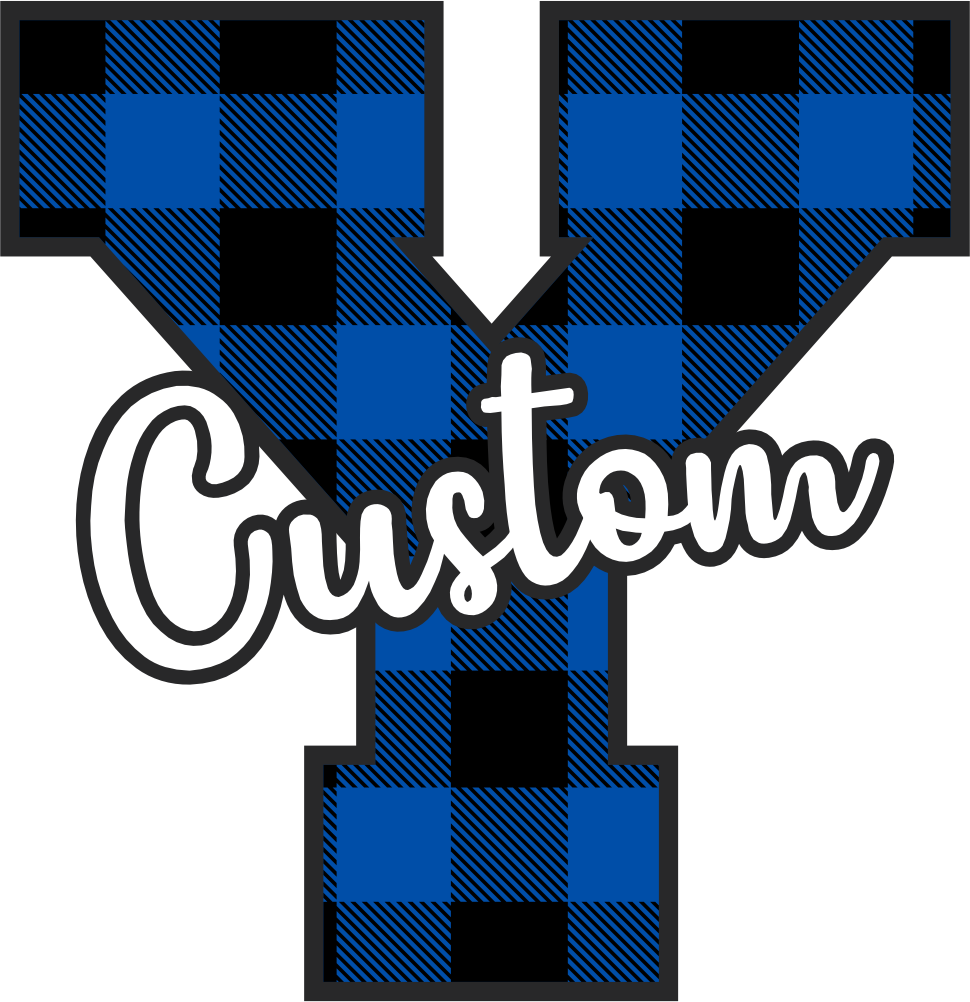 (s123-2) Wildcats Royal Buffalo Plaid Custom Letter Team Name Text
