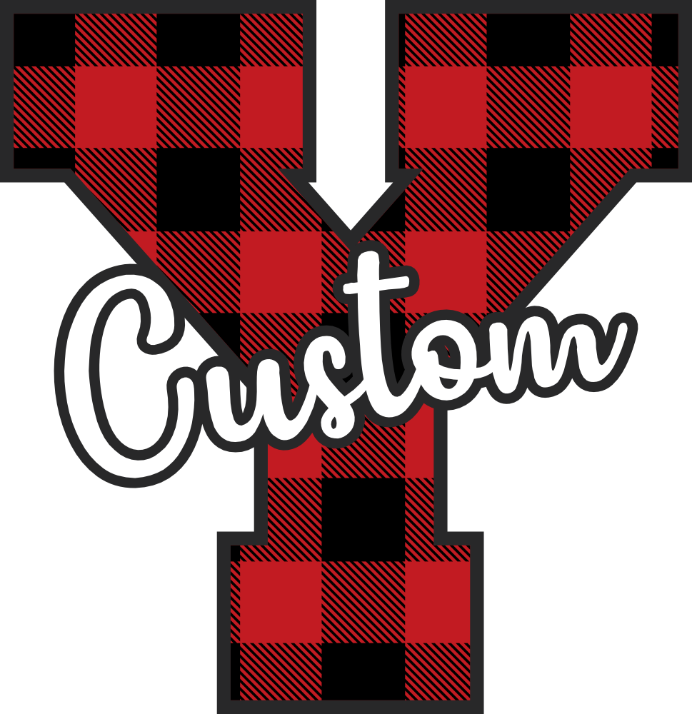 (s123-02) Wolfpack Red Buffalo Plaid Custom Letter Team Name Text