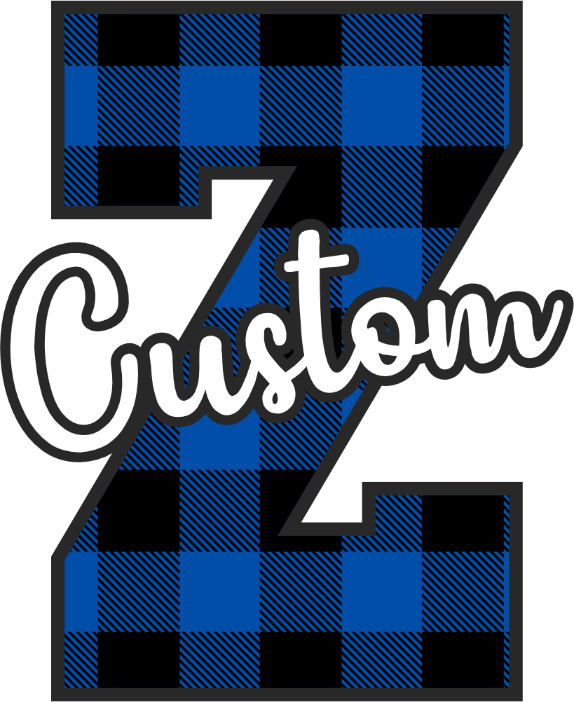 (s123-2) Wildcats Royal Buffalo Plaid Custom Letter Team Name Text