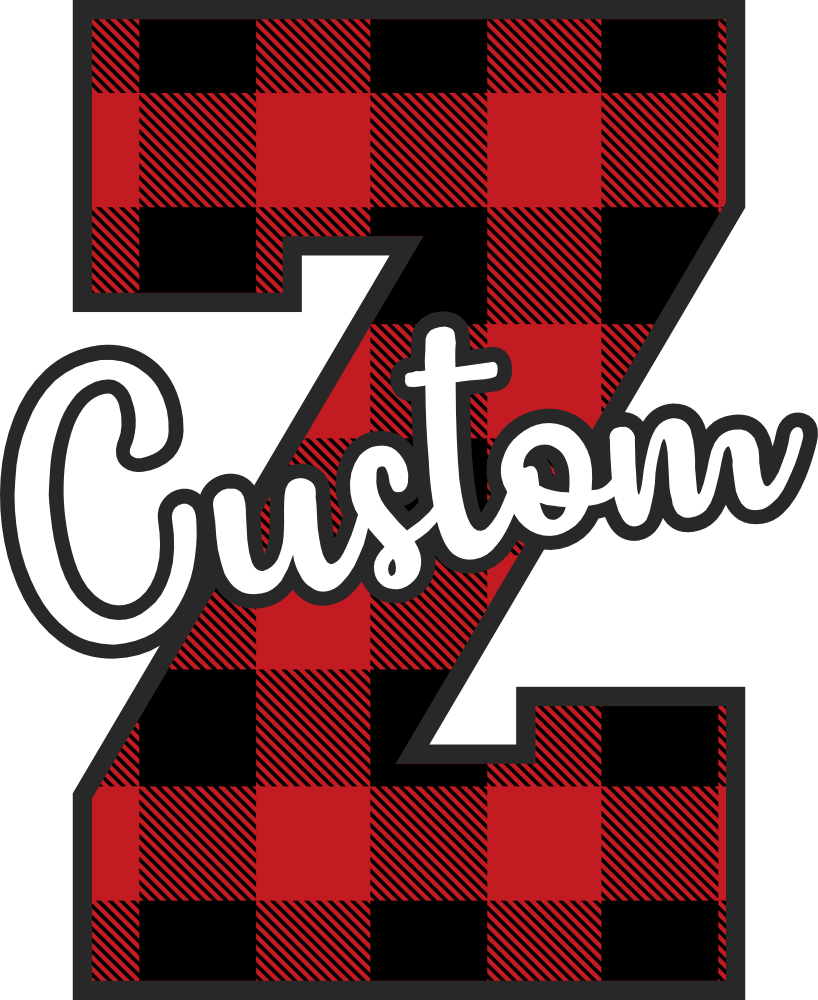 (s123-02) Wolfpack Red Buffalo Plaid Custom Letter Team Name Text