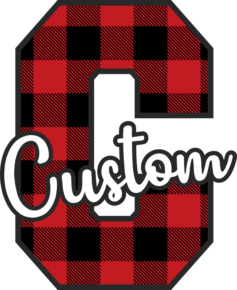 (s123-02) Wolfpack Red Buffalo Plaid Custom Letter Team Name Text