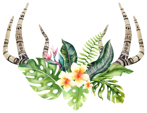 (s124-H) Hawaiian Flowers Deer Antlers