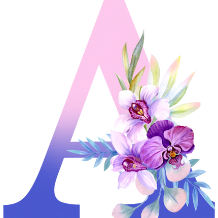 (125-04) Orchid Purple White Flower Monogram Letter All Letters A-Z