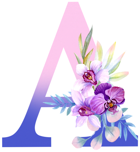(s125-4) Orchid Purple White Flower Monogram Letter All Letters A-Z