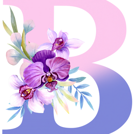(125-04) Orchid Purple White Flower Monogram Letter All Letters A-Z