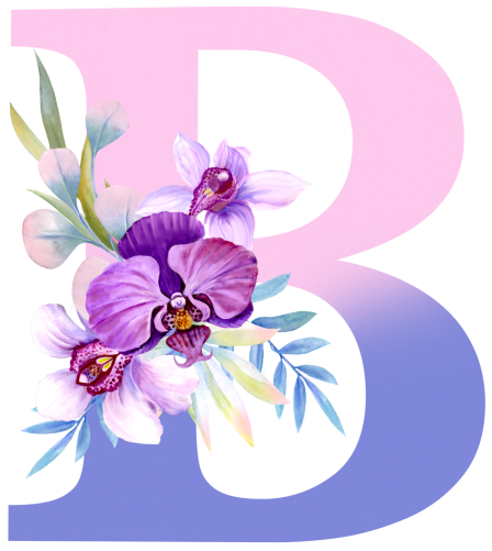 (s125-4) Orchid Purple White Flower Monogram Letter All Letters A-Z