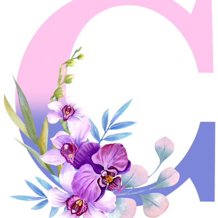 (125-04) Orchid Purple White Flower Monogram Letter All Letters A-Z