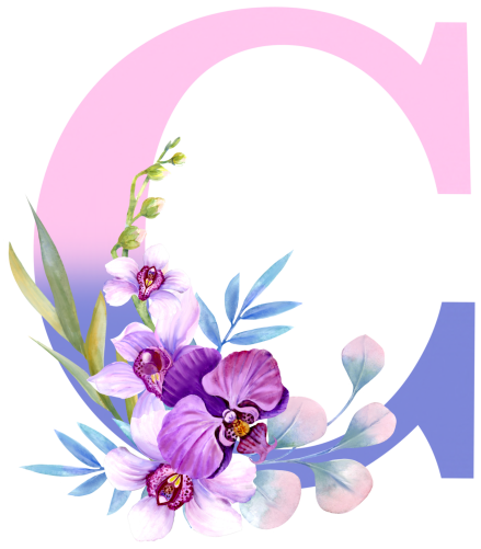 (s125-4) Orchid Purple White Flower Monogram Letter All Letters A-Z
