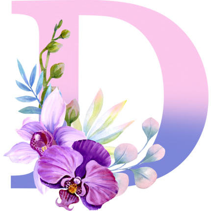 (125-04) Orchid Purple White Flower Monogram Letter All Letters A-Z