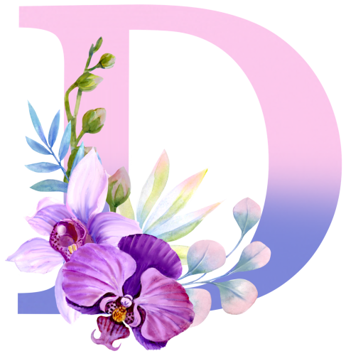 (s125-4) Orchid Purple White Flower Monogram Letter All Letters A-Z