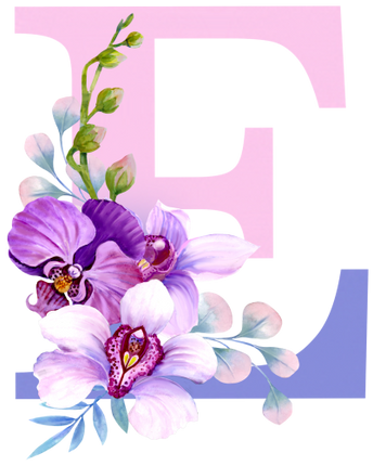 (125-04) Orchid Purple White Flower Monogram Letter All Letters A-Z