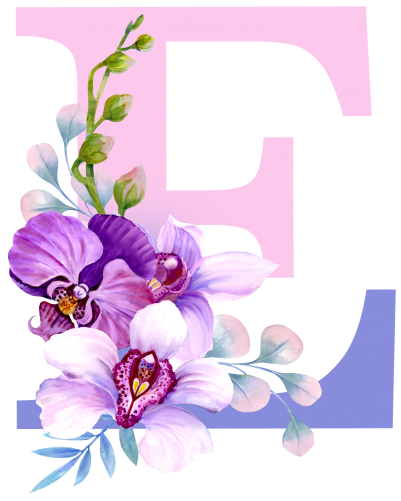 (s125-4) Orchid Purple White Flower Monogram Letter All Letters A-Z
