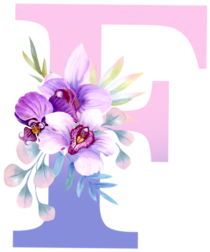 (s125-4) Orchid Purple White Flower Monogram Letter All Letters A-Z