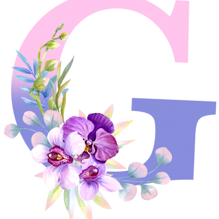 (125-04) Orchid Purple White Flower Monogram Letter All Letters A-Z