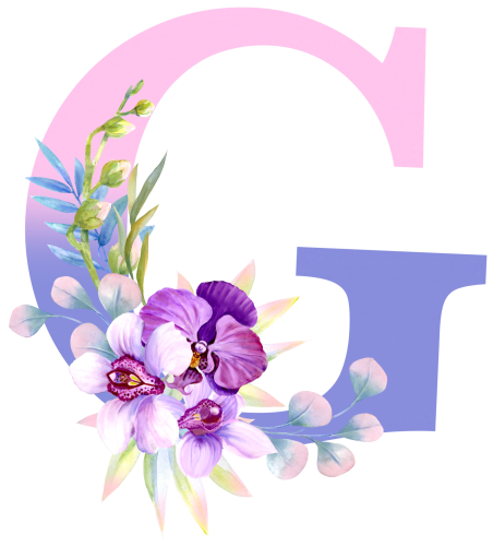 (s125-4) Orchid Purple White Flower Monogram Letter All Letters A-Z