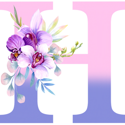 (125-04) Orchid Purple White Flower Monogram Letter All Letters A-Z