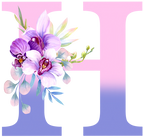 (s125-4) Orchid Purple White Flower Monogram Letter All Letters A-Z