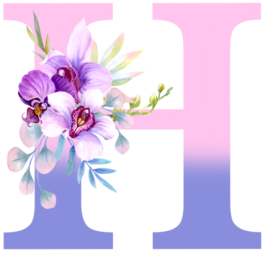 (s125-4) Orchid Purple White Flower Monogram Letter All Letters A-Z
