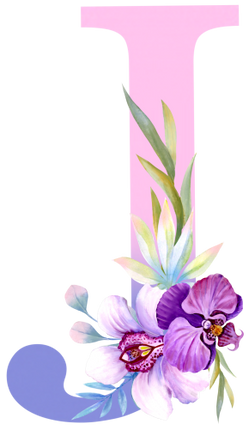 (125-04) Orchid Purple White Flower Monogram Letter All Letters A-Z