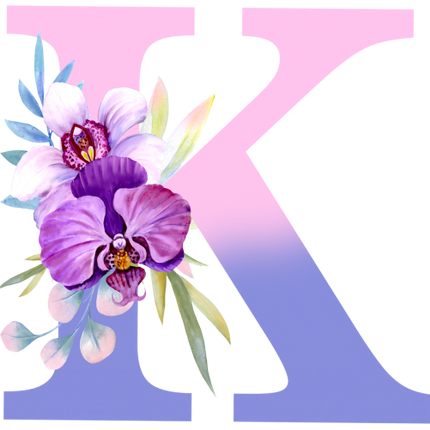 (125-04) Orchid Purple White Flower Monogram Letter All Letters A-Z